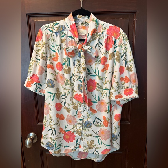 Kate Spade floral tie neck blouse - Picture 2 of 5